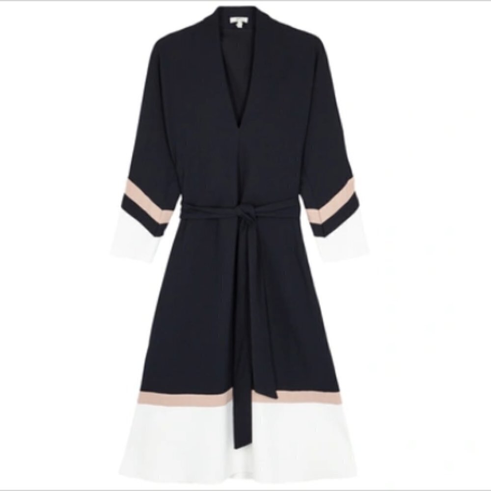 NWT Joie "Aydrien" Striped Cady Midi Dress In Navy Sz. 0 - Picture 1 of 2